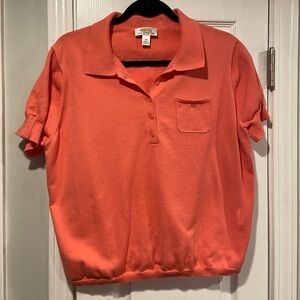 Talbots Size 2XP Peach Short Sleeve Pullover Collared Cotton Blend Knit Top